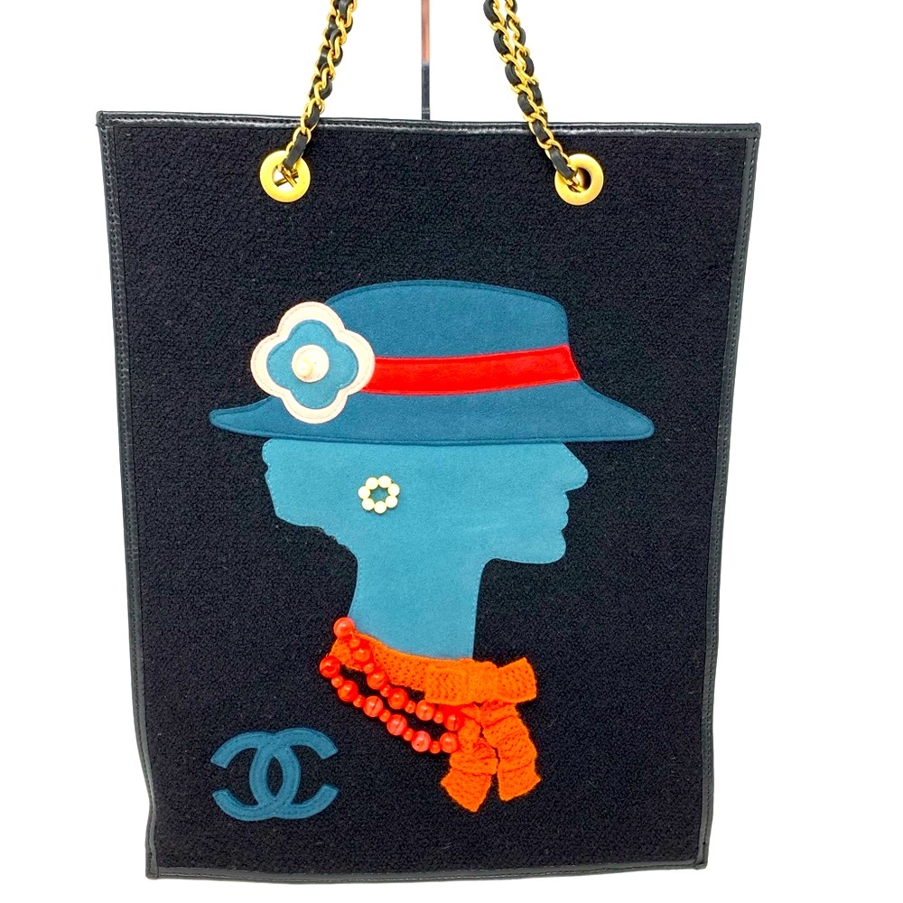 Chanel Rare Vintage Coco Gabrielle Jeweled Wool Leather Shopping Tote